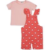 Hellobaby Kız Bebek Şort Salopet-Tshirt Kalp Baskılı Düğmeli Bisiklet Yaka Short Sleeve Reçme - 12 - 18 Ay - Pembe Melanj