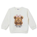 HelloBaby Kız Bebek Sweatshirt Ayı Baskılı Bisiklet Yaka Long Sleeve - Ekru