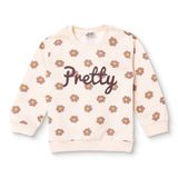HelloBaby Kız Bebek Sweatshirt Çiçek Baskılı Bisiklet Yaka Long Sleeve - Bej