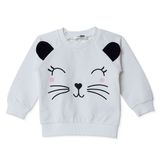HelloBaby Kız Bebek Sweatshirt Hayvan Baskılı Çıtçıtlı Bisiklet Yaka Long Sleeve - Ekru