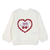 HelloBaby Kız Bebek Sweatshirt Kiraz Baskılı Bisiklet Yaka Long Sleeve - Ekru