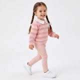 Hellobaby Kız Bebek Sweatshirt-Tayt Ayı Baskılı Düğmeli Bebe Yaka Long Sleeve Reçme - Pembe - 3 - 6 Ay
