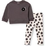 Hellobaby Kız Bebek Sweatshirt-Tayt Çiçek Baskılı Bisiklet Yaka Long Sleeve Reçme - 6 - 9 Ay - Koyu Gri