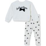 Hellobaby Kız Bebek Sweatshirt-Tayt Fiyonk Baskılı Bisiklet Yaka Long Sleeve Reçme - 12 - 18 Ay - Ekru Çizgili