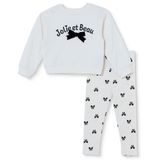 HelloBaby Kız Bebek Sweatshirt-Tayt Fiyonk Baskılı Bisiklet Yaka Long Sleeve Reçme - Ekru