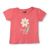 HelloBaby Kız Bebek Tişört Çiçek Baskılı Bisiklet Yaka Kısa Kol - Mercan