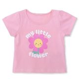 HelloBaby Kız Bebek Tişört Çiçek Baskılı Bisiklet Yaka Kısa Kol - Pembe