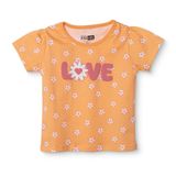 HelloBaby Kız Bebek Tişört Çiçek Baskılı Bisiklet Yaka Kısa Kol - Somon