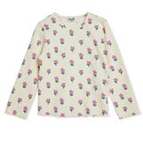 HelloBaby Kız Bebek Tişört Çiçek Baskılı Bisiklet Yaka Long Sleeve - Ekru