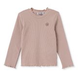 HelloBaby Kız Bebek Tişört Çiçek Baskılı Bisiklet Yaka Long Sleeve - Kahverengi