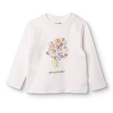 HelloBaby Kız Bebek Tişört Çiçek Baskılı Bisiklet Yaka Uzun Kol - Ekru