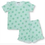 Hellobaby Kız Bebek Tişört-Şort Çiçek Baskılı Bisiklet Yaka Short Sleeve Reçme - 12 - 18 Ay - Yeşil Melanj