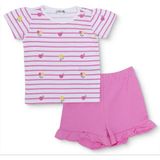 Hellobaby Kız Bebek Tişört-Şort Çiçek Baskılı Bisiklet Yaka Short Sleeve Reçme - 18 - 24 Ay - Ekru Çizgili