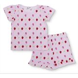Hellobaby Kız Bebek Tişört-Şort Çilek Baskılı Bisiklet Yaka Short Sleeve Reçme - 9 - 12 Ay - Pembe Melanj