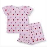 HelloBaby Kız Bebek Tişört-Şort Çilek Baskılı Bisiklet Yaka Short Sleeve Reçme - Pembe