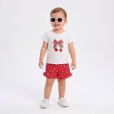 HelloBaby Kız Bebek Tişört-Şort Fiyonk Baskılı Bisiklet Yaka Short Sleeve Reçme - Ekru