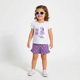 HelloBaby Kız Bebek Tişört-Şort Hayvan Baskılı Bisiklet Yaka Short Sleeve Reçme - Ekru