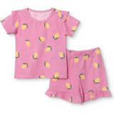 Hellobaby Kız Bebek Tişört-Şort Meyve Baskılı Bisiklet Yaka Short Sleeve Reçme - 12 - 18 Ay - Pembe Melanj