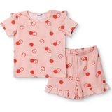 Hellobaby Kız Bebek Tişört-Şort Meyve Baskılı Bisiklet Yaka Short Sleeve Reçme - 6 - 9 Ay - Pembe Melanj