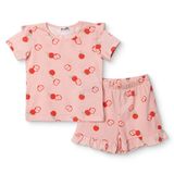 HelloBaby Kız Bebek Tişört-Şort Meyve Baskılı Bisiklet Yaka Short Sleeve Reçme - Pembe