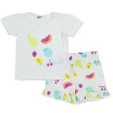 HelloBaby Kız Bebek Tişört-Şort Meyve Baskılı Bisiklet Yaka Sleeveless Reçme - Beyaz