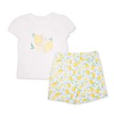 HelloBaby Kız Bebek Tişört-Şort Meyve Baskılı Düğmeli Bisiklet Yaka Short Sleeve Reçme - Sarı