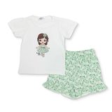 HelloBaby Kız Bebek Tişört-Şort Prenses Baskılı Bisiklet Yaka Short Sleeve Reçme - Ekru
