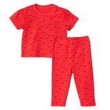 HelloBaby Kız Bebek Tişört-Tayt Kiraz Baskılı Çıtçıtlı Bisiklet Yaka Kısa Kol Patiksiz - Kırmızı