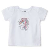 HelloBaby Kız Bebek Tişört Unicorn Baskılı Bisiklet Yaka Kısa Kol - Ekru