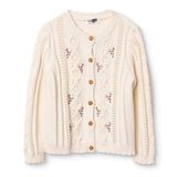 HelloBaby Kız Bebek Triko Hırka Çiçek Baskılı Düğmeli Bisiklet Yaka Long Sleeve Reçme - Ekru