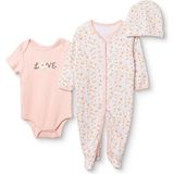 Hellobaby Kız Bebek Tulum-Body-Şapka Çiçek Baskılı Çıtçıtlı Bisiklet Yaka Uzun Kol Patikli - 3 - 6 Ay - Pembe