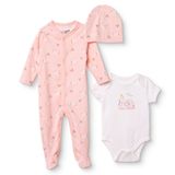 HelloBaby Kız Bebek Tulum-Body-Şapka Çiçek Baskılı Çıtçıtlı Bisiklet Yaka Uzun Kol Patikli - Pembe