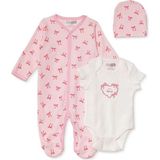 Hellobaby Kız Bebek Tulum-Body-Şapka Fiyonk Baskılı Çıtçıtlı Bisiklet Yaka Uzun Kol Patikli - 0 - 1 Ay - Pembe