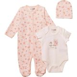 Hellobaby Kız Bebek Tulum-Body-Şapka Hayvan Baskılı Çıtçıtlı Bisiklet Yaka Uzun Kol Patikli - 0 - 1 Ay - Pembe