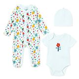 HelloBaby Kız Bebek Tulum-Body-Şapka Hayvan Baskılı Çıtçıtlı Bisiklet Yaka Uzun Kol Patikli - Ekru