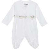 Hellobaby Kız Bebek Tulum Çiçek Baskılı Çıtçıtlı Bisiklet Yaka Uzun Kol Patikli - Beyaz - 1 - 3 Ay