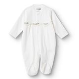 HelloBaby Kız Bebek Tulum Çiçek Baskılı Çıtçıtlı Bisiklet Yaka Uzun Kol Patikli - Beyaz