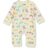 Hellobaby Kız Bebek Tulum Çiçek Baskılı Fermuarlı Bisiklet Yaka Long Sleeve Ribanalı - Ekru - 6 - 9 Ay