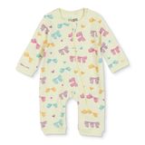 HelloBaby Kız Bebek Tulum Çiçek Baskılı Fermuarlı Bisiklet Yaka Long Sleeve Ribanalı - Ekru
