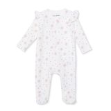 HelloBaby Kız Bebek Tulum Çiçek Baskılı Fermuarlı Bisiklet Yaka Uzun Kol Patikli - Beyaz