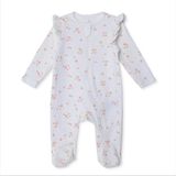 Hellobaby Kız Bebek Tulum Çiçek Baskılı Fermuarlı Bisiklet Yaka Uzun Kol Patikli - Ekru - 6 - 9 Ay