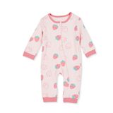 HelloBaby Kız Bebek Tulum Çilek Baskılı Fermuarlı Bisiklet Yaka Uzun Kol Ribanalı - Pembe