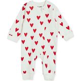 Hellobaby Kız Bebek Tulum Kalp Baskılı Fermuarlı Bisiklet Yaka Uzun Kol Ribanalı - Ekru - 12 - 18 Ay