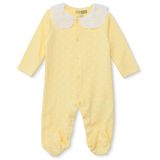 HelloBaby Kız Bebek Tulum Puantiye Baskılı Çıtçıtlı Dantel Yaka Uzun Kol Patikli - Sarı