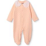 Hellobaby Kız Bebek Tulum Puantiye Baskılı Çıtçıtlı Dantel Yaka Uzun Kol Patikli - Somon - 3 - 6 Ay