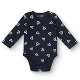 HelloBaby Kız Bebek Uzun Kol Body Kalp Baskılı Çıtçıtlı Yaka - Siyah