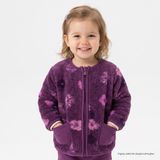 HelloBaby Kız Bebek Welsoft Hırka Çiçek Baskılı Fermuarlı Bisiklet Yaka Long Sleeve - Mürdüm
