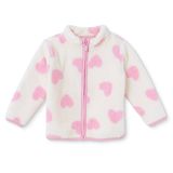 HelloBaby Kız Bebek Welsoft Hırka Kalp Baskılı Fermuarlı Dik Yaka Long Sleeve - Ekru