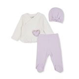 HelloBaby Kız Bebek Zıbın-Şapka-Alt Bisiklet Yaka Uzun Kol Patikli - Ekru