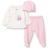 Hellobaby Kız Bebek Zıbın-Şapka-Alt Kuğu Baskılı Çıtçıtlı Bisiklet Yaka Uzun Kol Patikli - Yenidoğan - Ekru